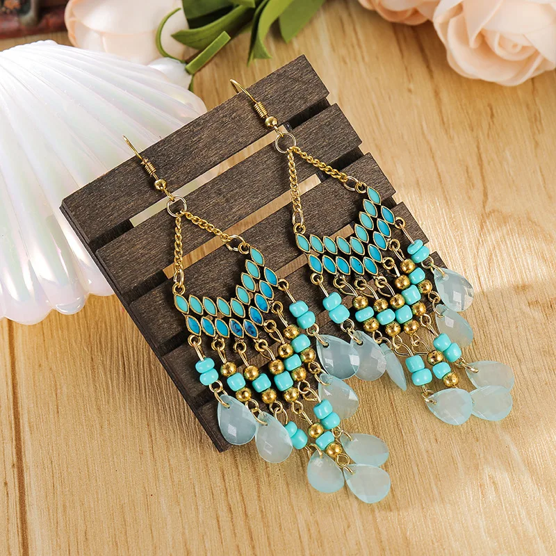 Ohrringe im ethnischen Stil mit Wassertropfen-Motiv für Damen, böhmische Perlen-Ohrringe mit Quasten, Retro-Schmuck für Mädchen, geeignet für den täglichen Gebrauch und für Partys. – Detail 13