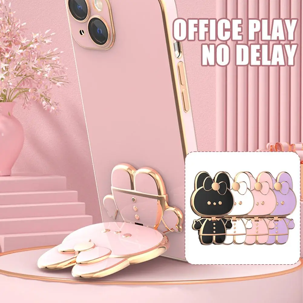 3D Cute Bunny Phone Stand Universal Mobile Phone Foldable Holder Cute Cat Phone Holder 2 In 1 Finger Holder With Make Up Mirror