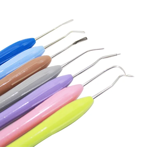 Imagen 2 del producto Juego de relleno de resina para odontología, tocador de plástico, 7 unidades/juego con mango de silicona, Kit de restauración estética para herramientas de espátula y cuchillo de resina