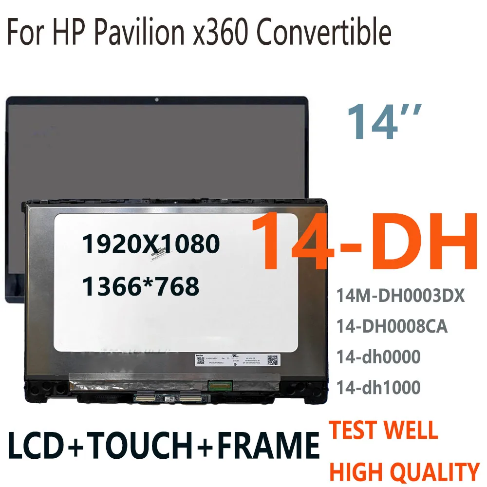 Pantalla LCD de 14 pulgadas para HP Pavilion x360 Convertible 14-dh 14-dh0000 14-dh1000 NV140FHM-N4K, digitalizador de pantalla táctil con marco