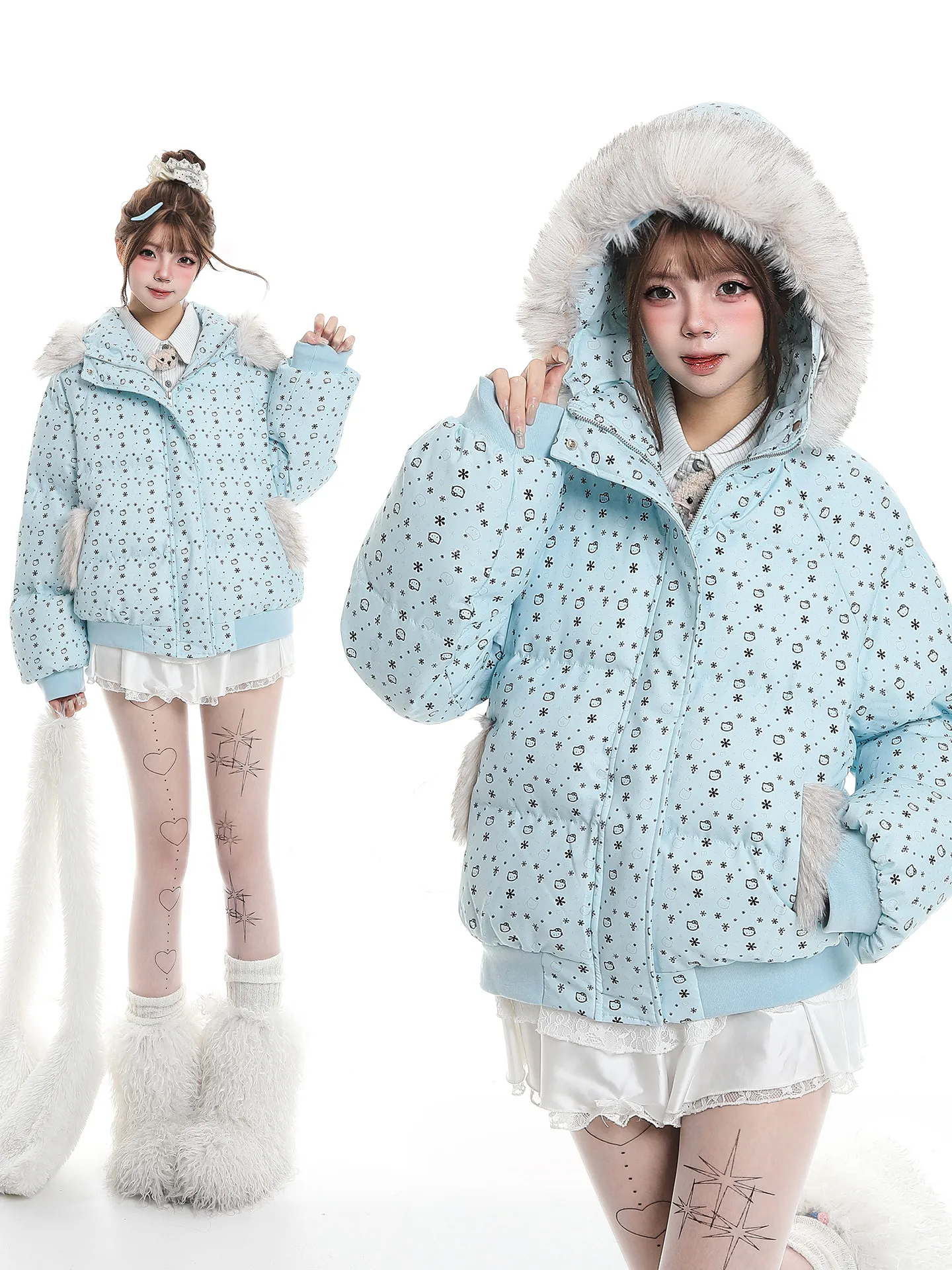 

Милое утепленное хлопковое пальто для женщин, зимнее пальто KT Plu с капюшоном, свободного кроя, теплое хлопковое верхнее пальто, Sweet Sle