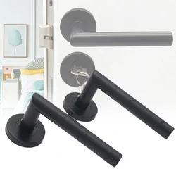 1Set Door Handle 304 Stainless Steel Matte Black Door Handles For Interior Doors Round Tube Door Knob Pulls manija de puerta