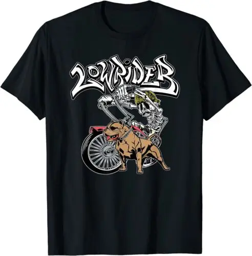  Men's Lowrider Pitbull Chicano Cholo Skull Lowrider Bike T-Shirt