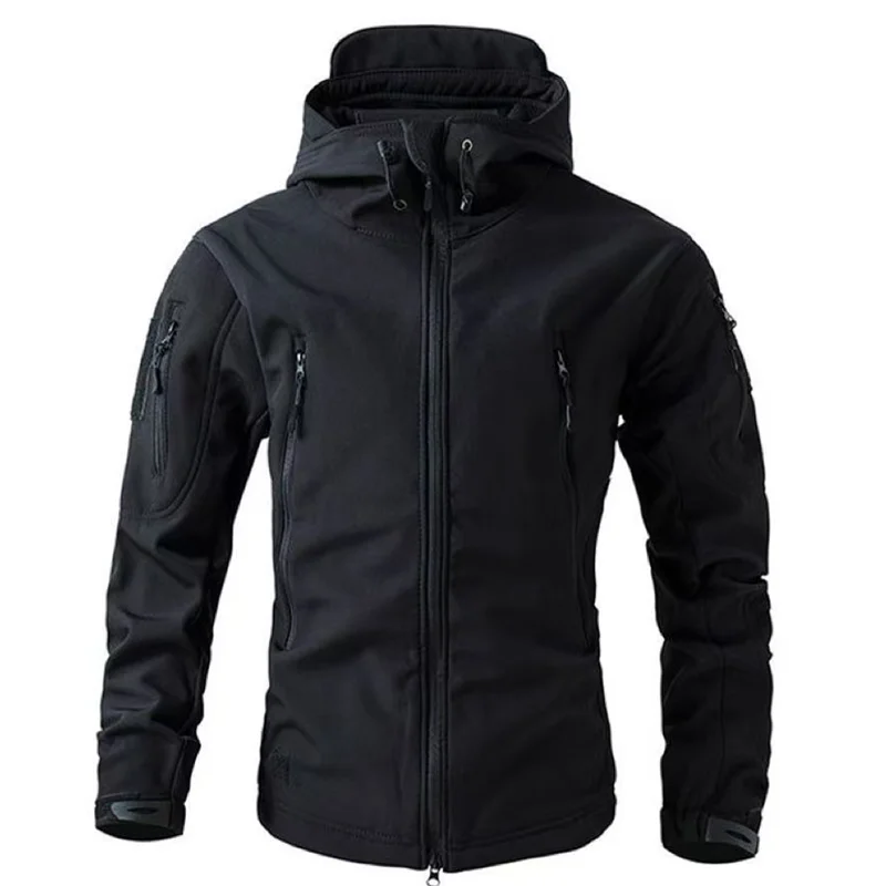 Men Winter Autumn Fleece Tactical Parkas Waterproof Cargo Jackets Windbreak Hiking Camping Climbing Softshell Casual Hood Coats