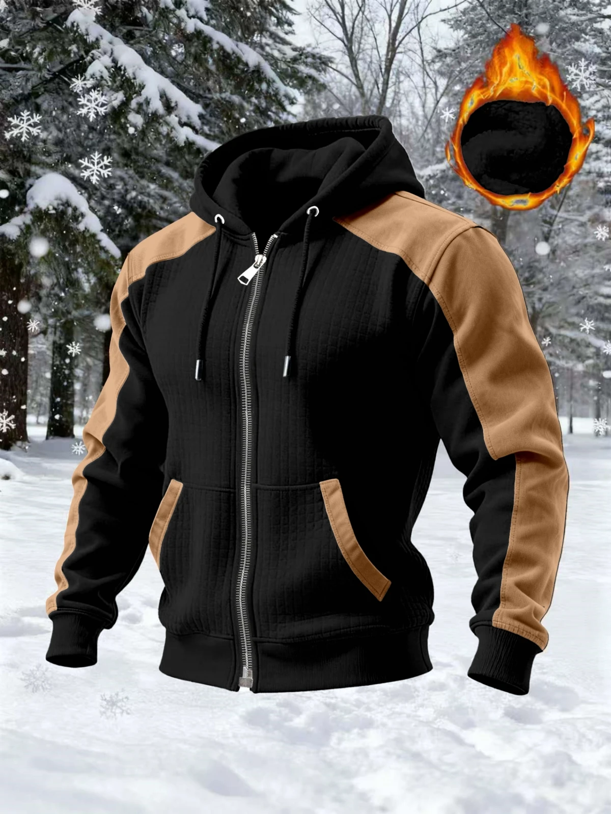 New Winter and Autumn Men's Double-Layered Insulated Thick Hooded Coat, Comfortable Cardigan with Zipper Closure Jacket
