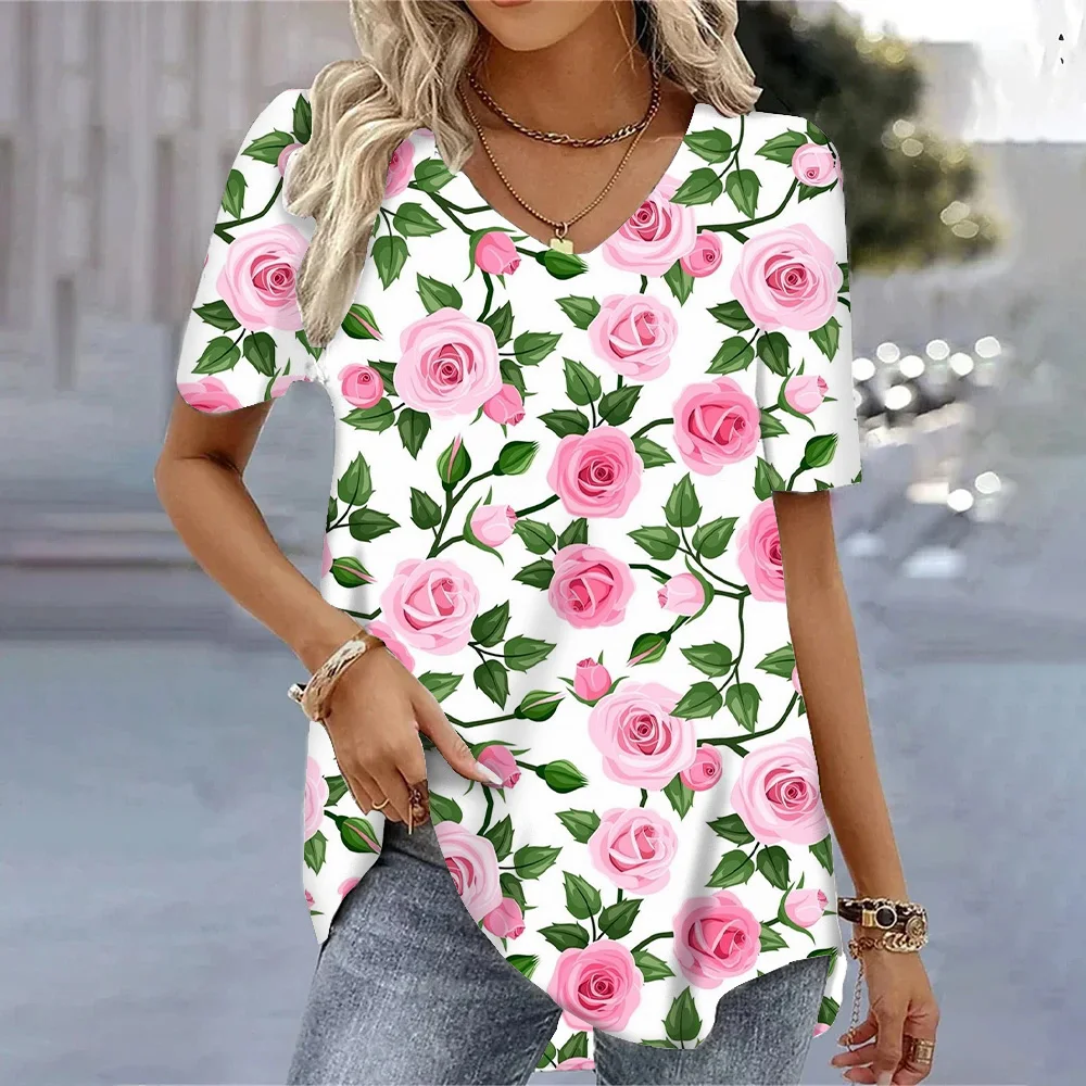 Women\'s 3d Bohemia Printed T shirts V-neck Short Sleeved Tops Fashion Hawaii Style Blouse Tops Tees Summer Clothing Hot Sale