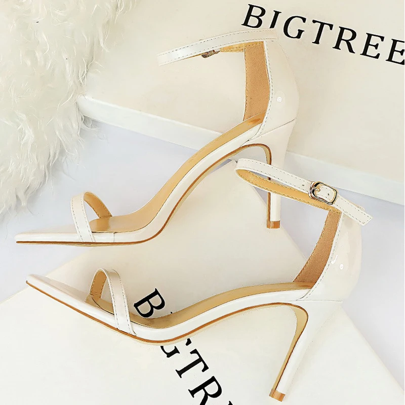 BIGTREE Shoes Women 8 Cm 11 Cm Heels Sandals Summer Women Sandals Fashion Kitten Heels Stilettos Patent Leather High Heels 2024