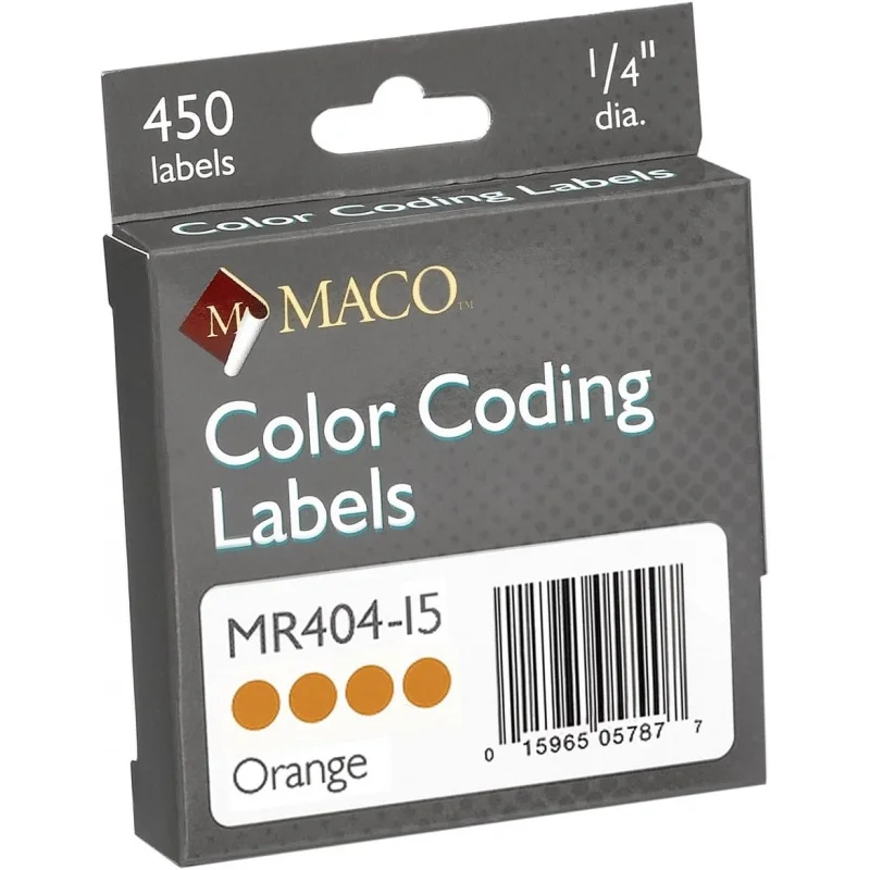 Orange Round Coding Labels, 1/4 Inches in Diameter, 450 Per Dispenser Box (MR404-15)