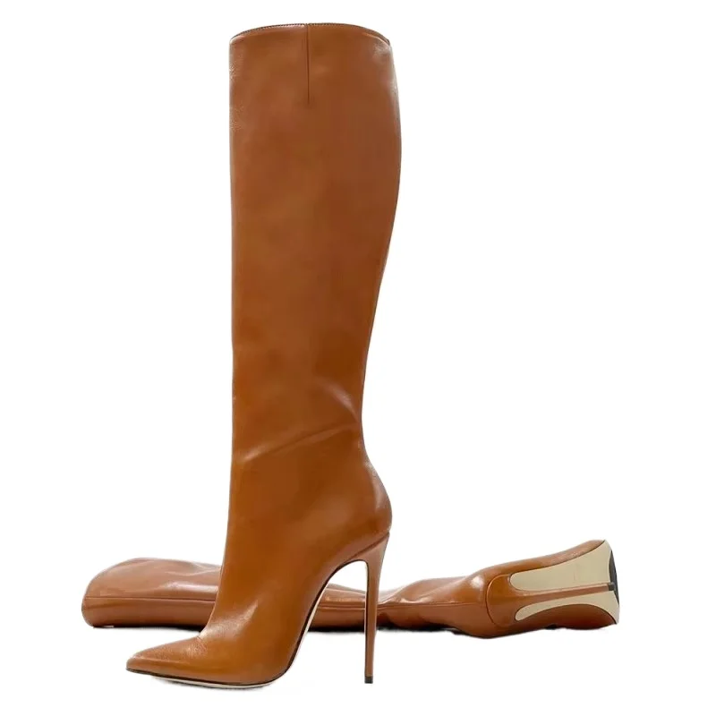 Arden Furtado Winterstiefel im schlichten Stil mit spitzer Zehenpartie und superhohem Absatz, Slip-on-Stiefel, kniehohe Stiefel, einfarbig, moderne Stiefel, extra große Größe