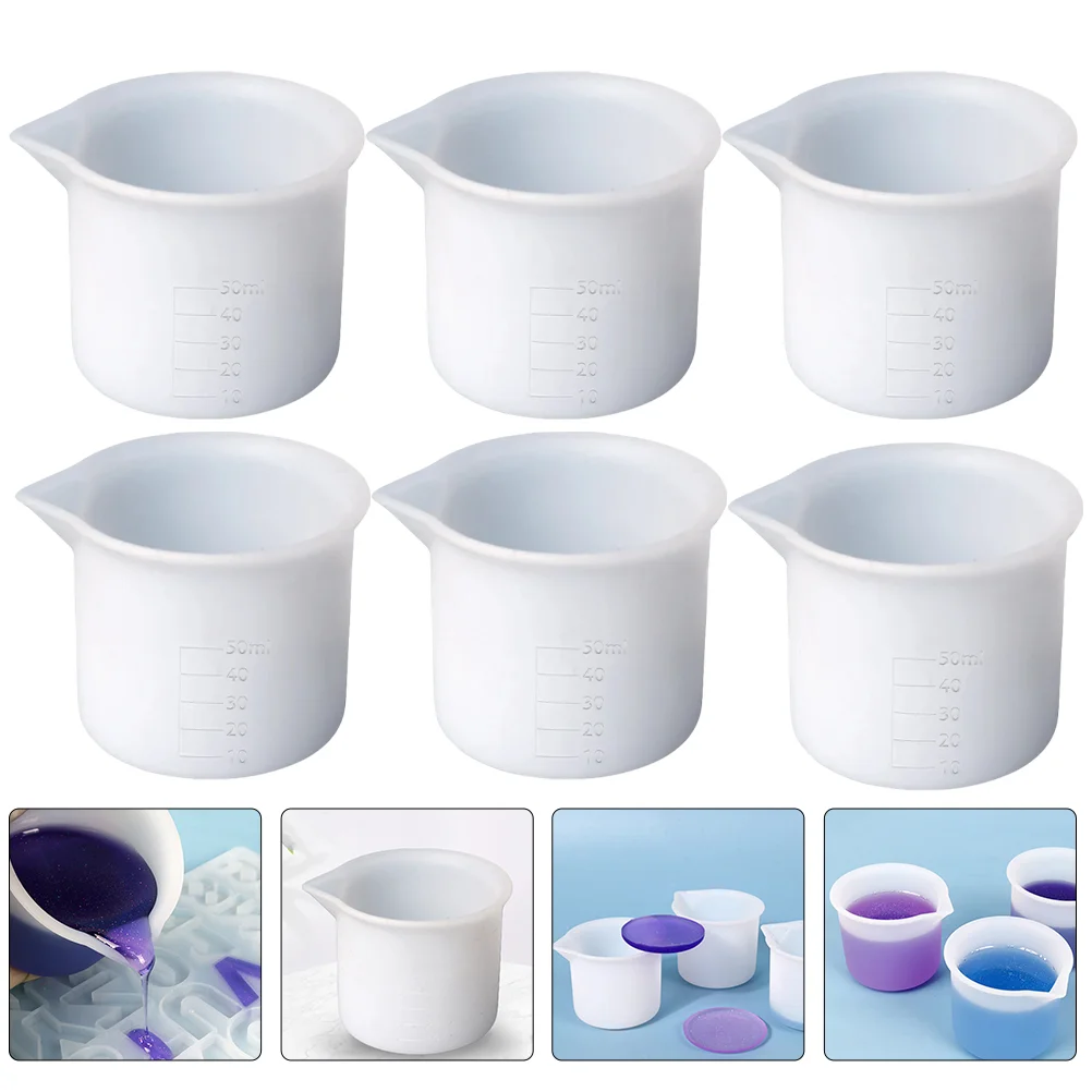 

6 Pcs 50ml Silicone Measuring Cup Reusable Cups Kit Crayon for Epoxy DIY Material Silica Gel Mixing