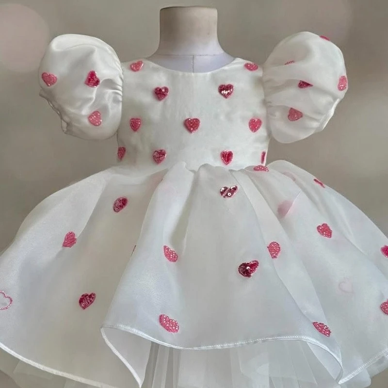

Bubble Sleeve white Princess Dress for girls party dresses kids 6year 2025 Summer Love Embroidery