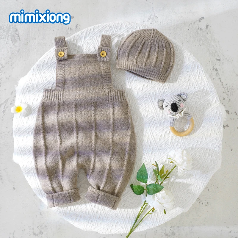 Bebê recém-nascido macacão chapéus roupas outono sólido malha meninos meninas sem mangas macacões bonés outfit 0-18m criança infantil playsuit