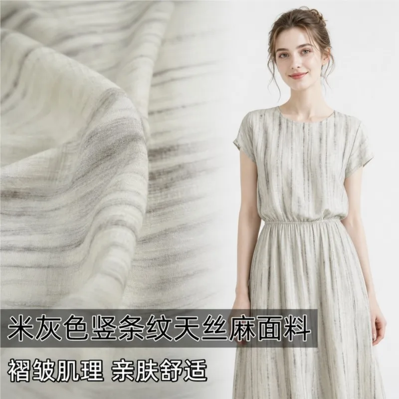 Vertical striped linen pleated tie-dyed fabric for dresses shirts and trousers designer