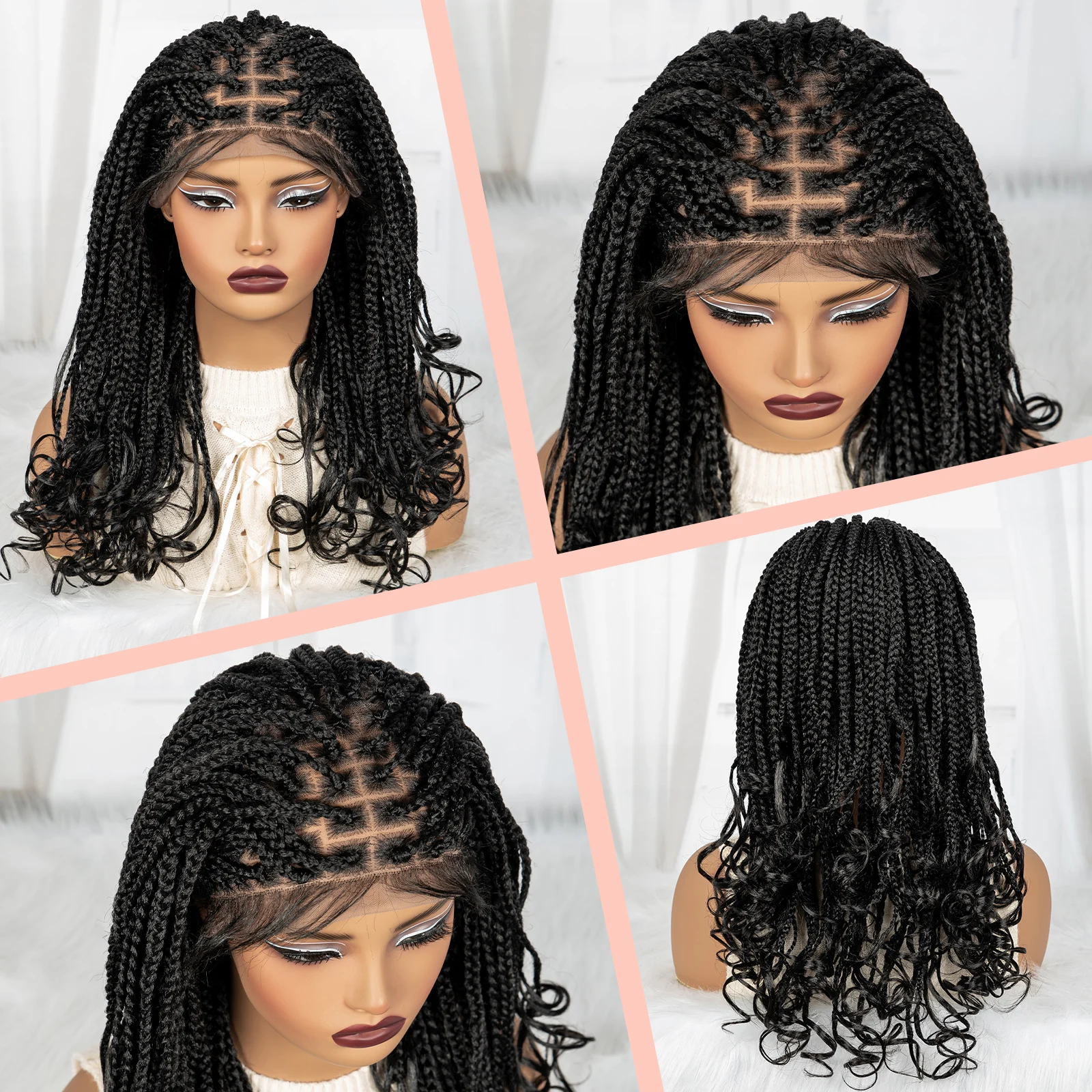 9X6 Lace Front Braided Wigs with Curly Ends Knotless Braided Lace Wigs with Baby Hair Blended Box Braids Wig for Black Women