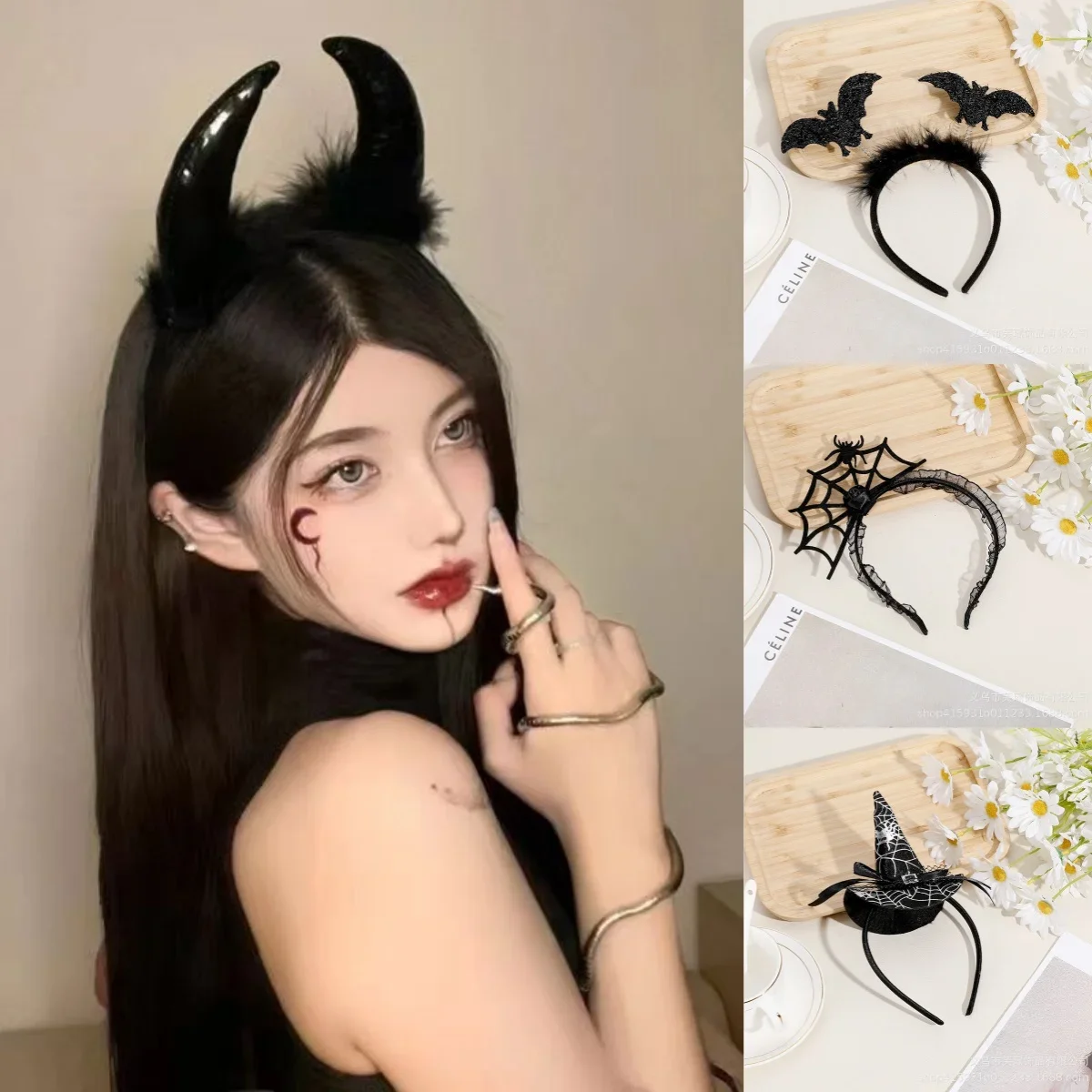 Halloween Devil Headband for Women Girls Party Dress Up Creative Spider Web Bat Headband Gothic Style Fashion Hair Accessories