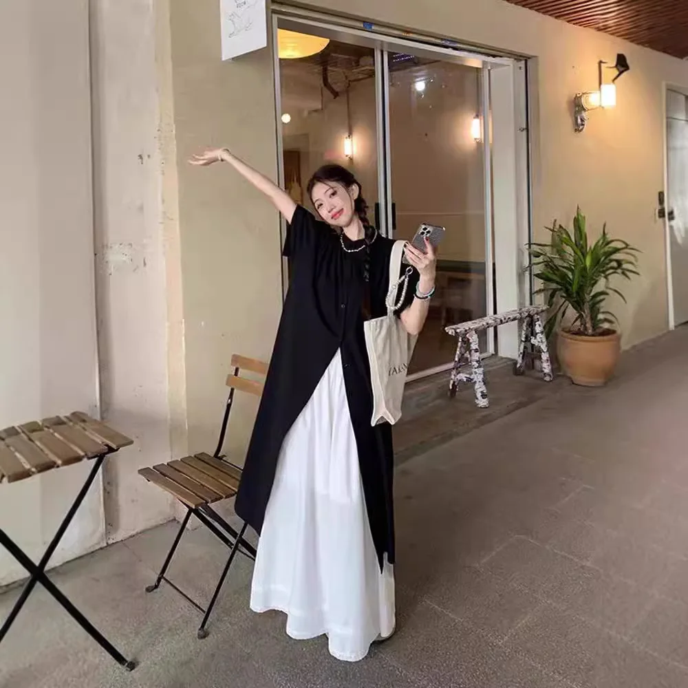 

Casual Fashion Set for Women in Summer, Slightly Fat, Wearing High End Shirt, Stacked Two Piece Set