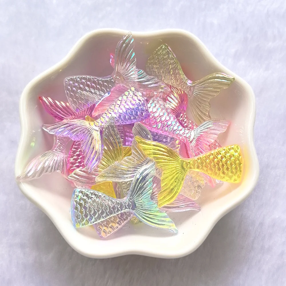 20 pieces of 22-31mm acrylic AB mini mermaid tail decoration, flat bottomed rhinestones, suitable for DIY scrapbook crafts