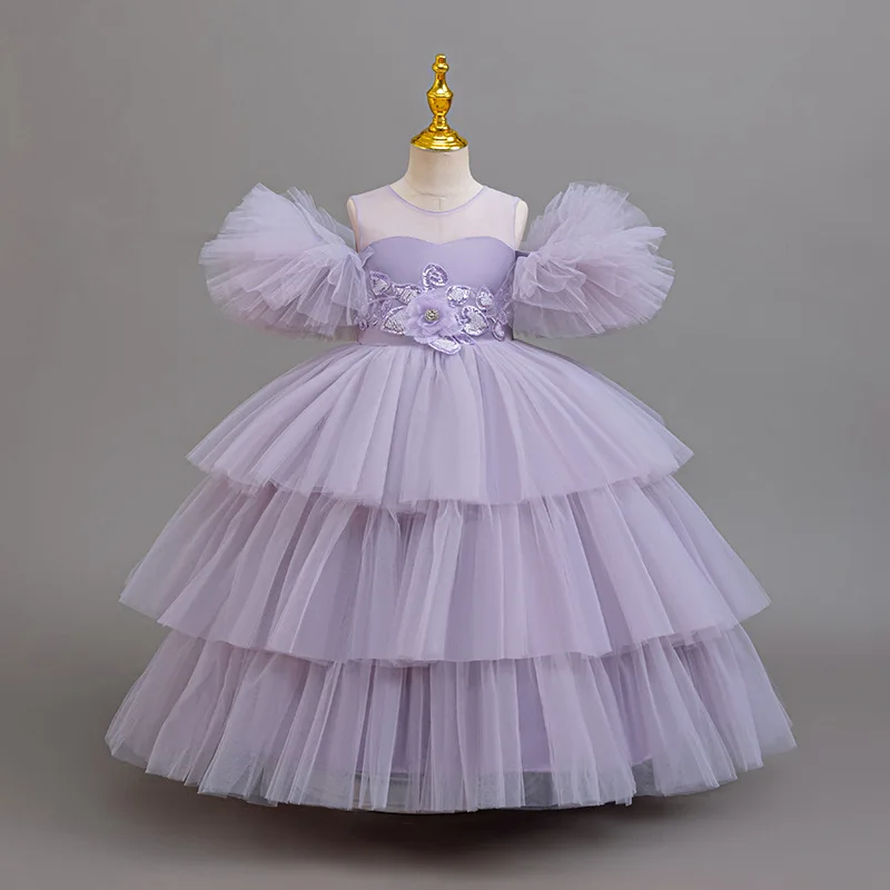 

2025 Flower Girl's Dresses Birthday Party Banquet Lace tulle Dress for First communion Elegant sexy Girl's Wedding Long Dress