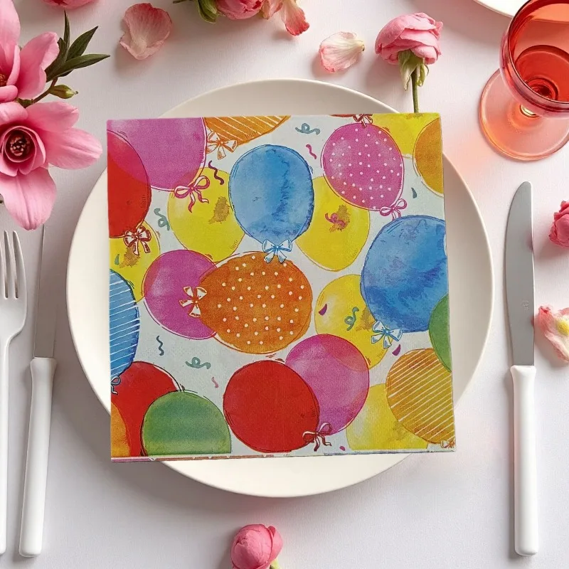 20p 33*33cm 2Ply Cartoon Color Balloon Napkins Birthday Party Table Decoration Paper Disposable Meal Mat DIY Decoupage Paper
