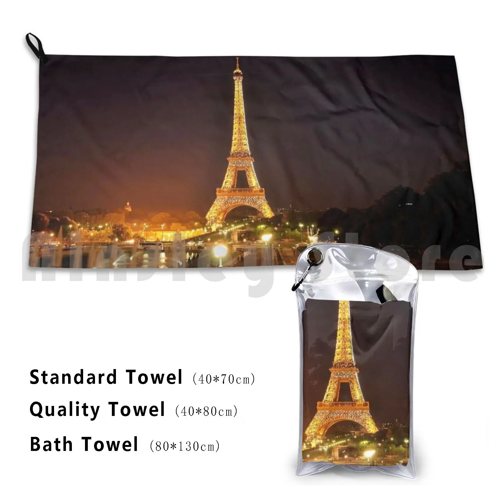 Eiffel Tower Beach Towel Quick Dry Quality Towel Eiffel Tower Landscape Night Scene Paris Black Gold Eiffel Tower Night