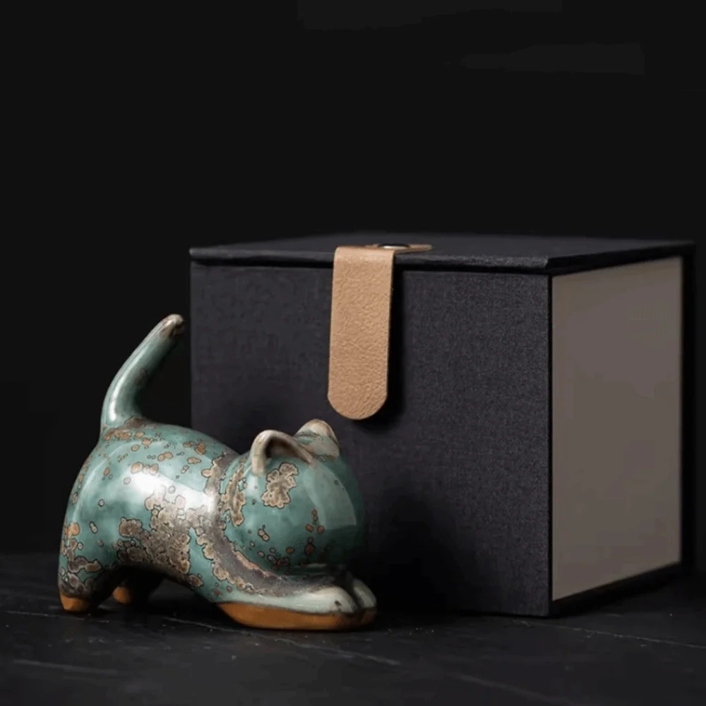 1/4pcs Cat Tea Pet Ceramic Ornament Craft Desktop Decoration Jun Porcelain Cat Tea Pet Chinese Style Animal Figurines New Year
