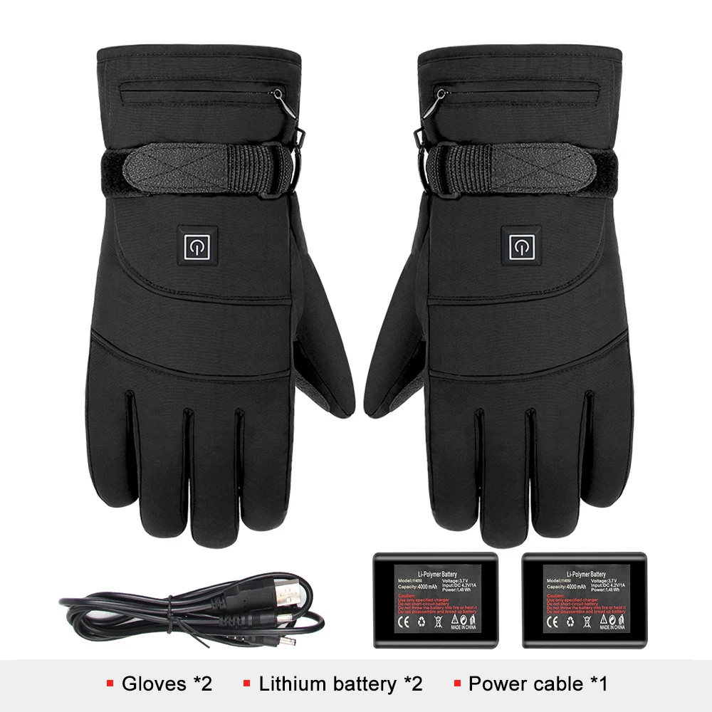 Cycling Heated Gloves Motorcycle Heating Gloves Rechargeable 4000mAh Battery Powered Hand Warmer Electric Skiing Gloves