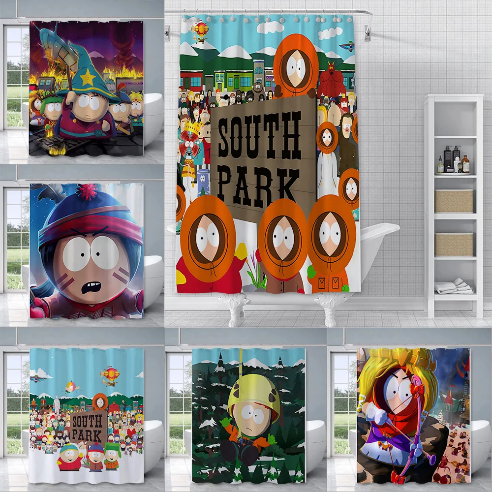 HOT Anime P-parks Souths Shower Curtain Waterproof Polyester Fabric Paint Bath Curtains Home Bathroom Decor Curtain With Hook