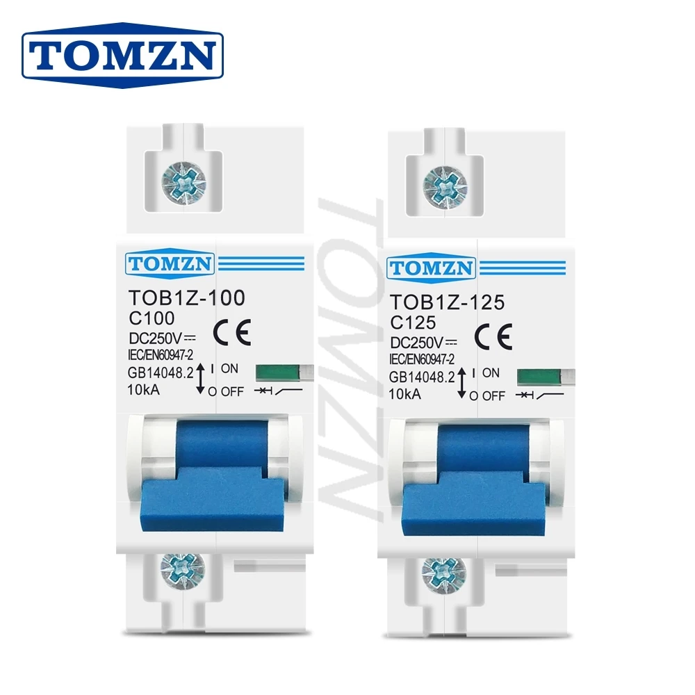 TOMZN 1PCS 1P DC MCB 80A 100A 125A 250V Circuit Breaker FOR PV System C-type Curve MCB Battery Main Disconnect Switch