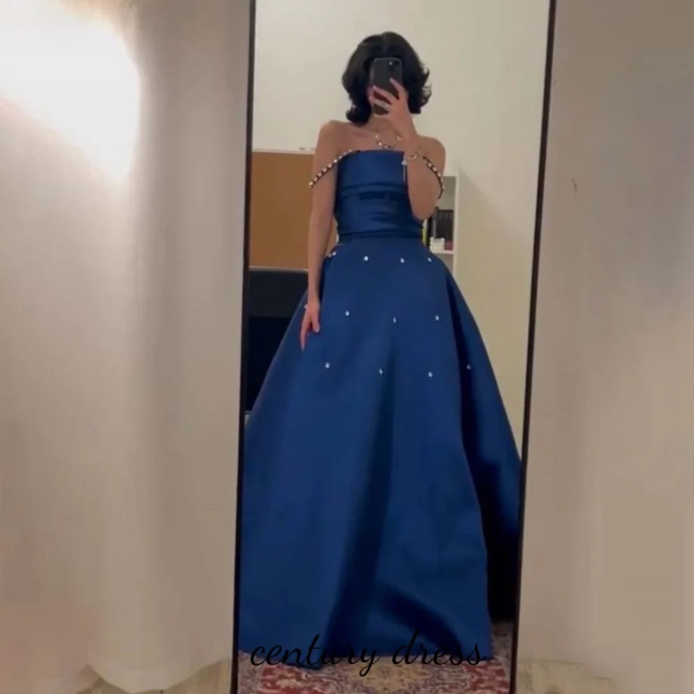 

Customized Boat-neck Evening Dress Satin Gorgeous Off The Shoulder Prom Dresses Beading Formal Occasion Party Gown Robe Soiree