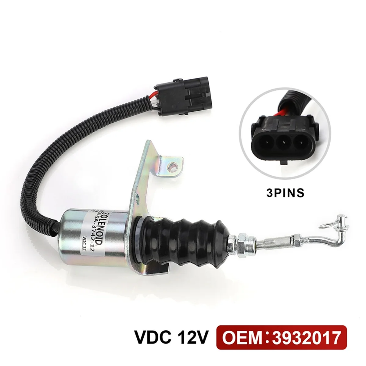 

#735D 12V Fuel Shut Off Solenoid for Deutz Bosch RSV Perkins Synchro Start 1751ES Engine 3932017 SA-3742-12 (Metal)