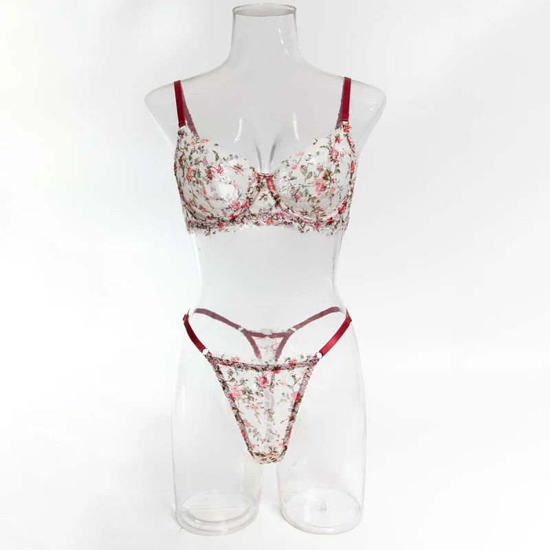 Bikini fishbone top with lace floral pattern, comfortable and breathable women's bra set