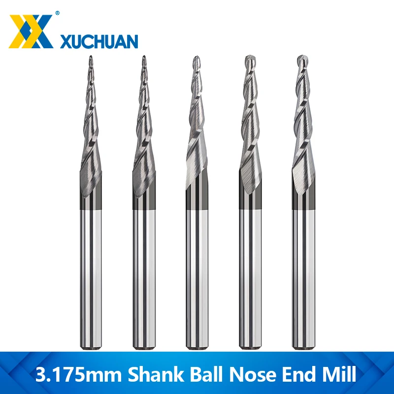 

CNC Router Bit 3.175mm Shank 2Flute Tungsten Carbide End Mill R0.25-2.0 Ball Nose Tapered Cutter For Wood Metal CNC Milling Tool