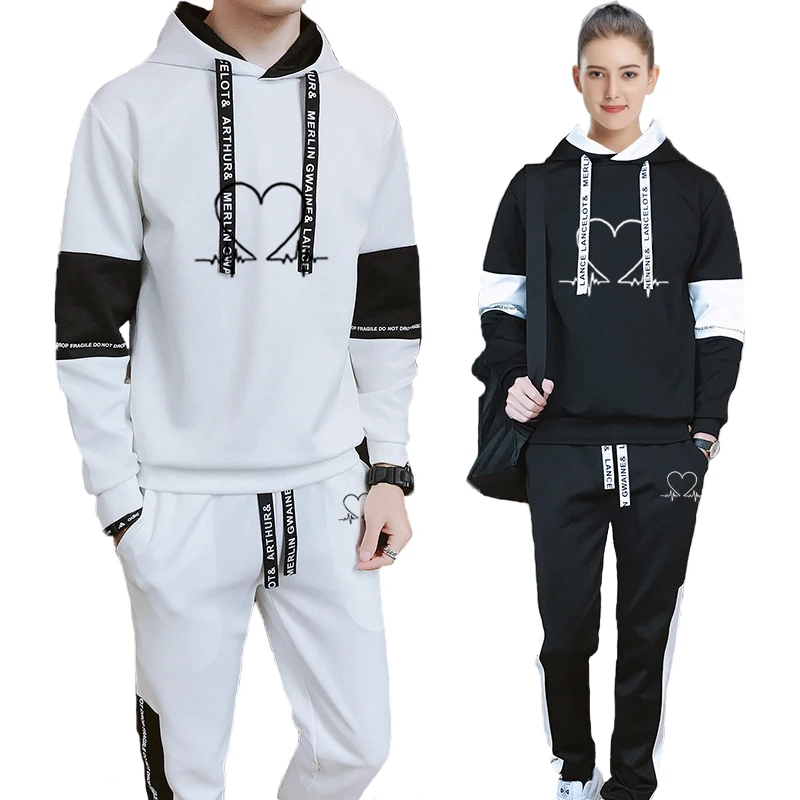 Mens Womens Tracksuit Hooded Sweatshirt+Pants 2 Pcs Sets High Quality Black White Lovers Clothing Hot sales Casual Jogging Suit