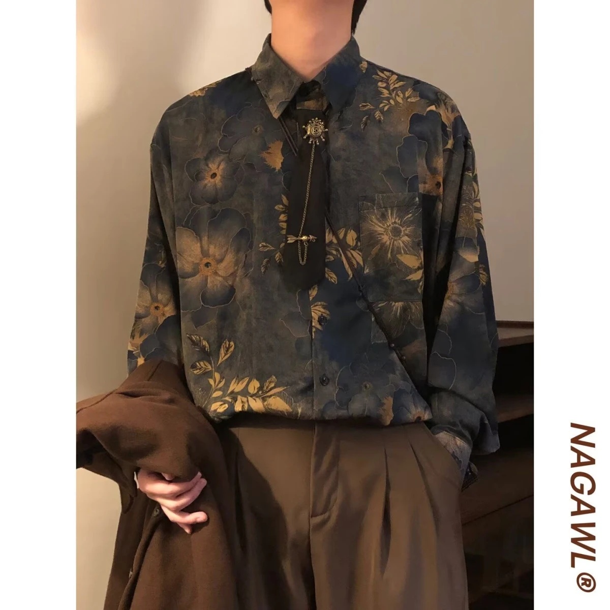 

Ретро Американский Sle Свободный крой Новый китайский Sle Danon Print ort Sve irt Мужская модная городская молодежная полиэфирное волокно