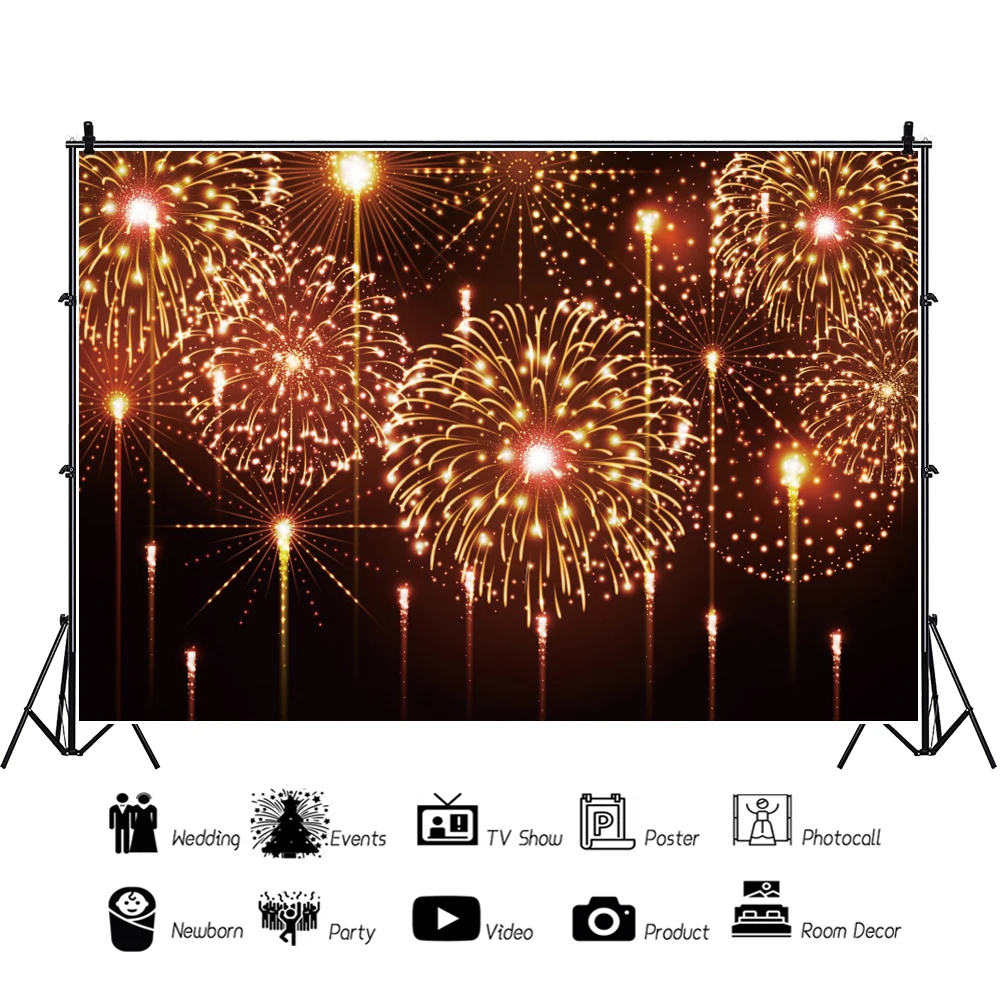 2025 Happy New Year Fireworks Photography Background Champagne Baby Shower Portrait Backdrop Poster Photo Studio Banner Custom