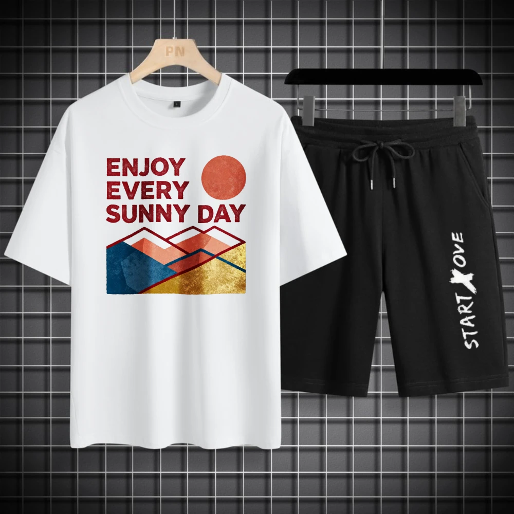 Men's T-shirts Sets Suit for man Breathable Fashion men's chandals Men's sweatshirt set Polyester Summer Short Sleeve+ Shorts