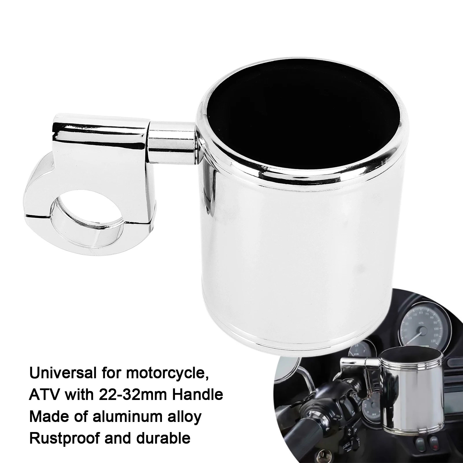 Handlebar Cup Holder Motorcycle Cup Holder Motorcycle Handlebar Cup Holder Chrome Adjustable Universal for ATV 22‑32mm Handle
