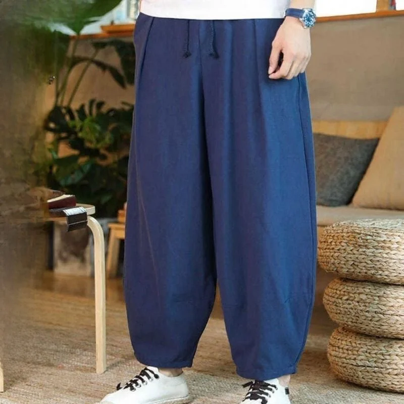 

Свободные льняные мужские повседневные брюки, весна-лето, широкие брюки Харлан, удобные длинные брюки большого размера для ли