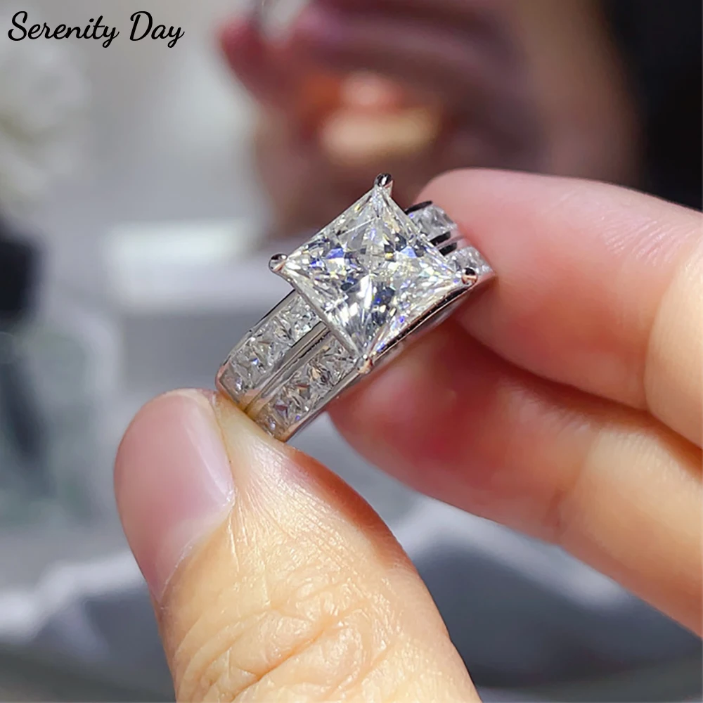 

Serenity 3ct Princess D Moissanite Rings for Women Gift Sparkling Square Lab Diamond Wedding Eternity Solid s925 Silver Jewelry