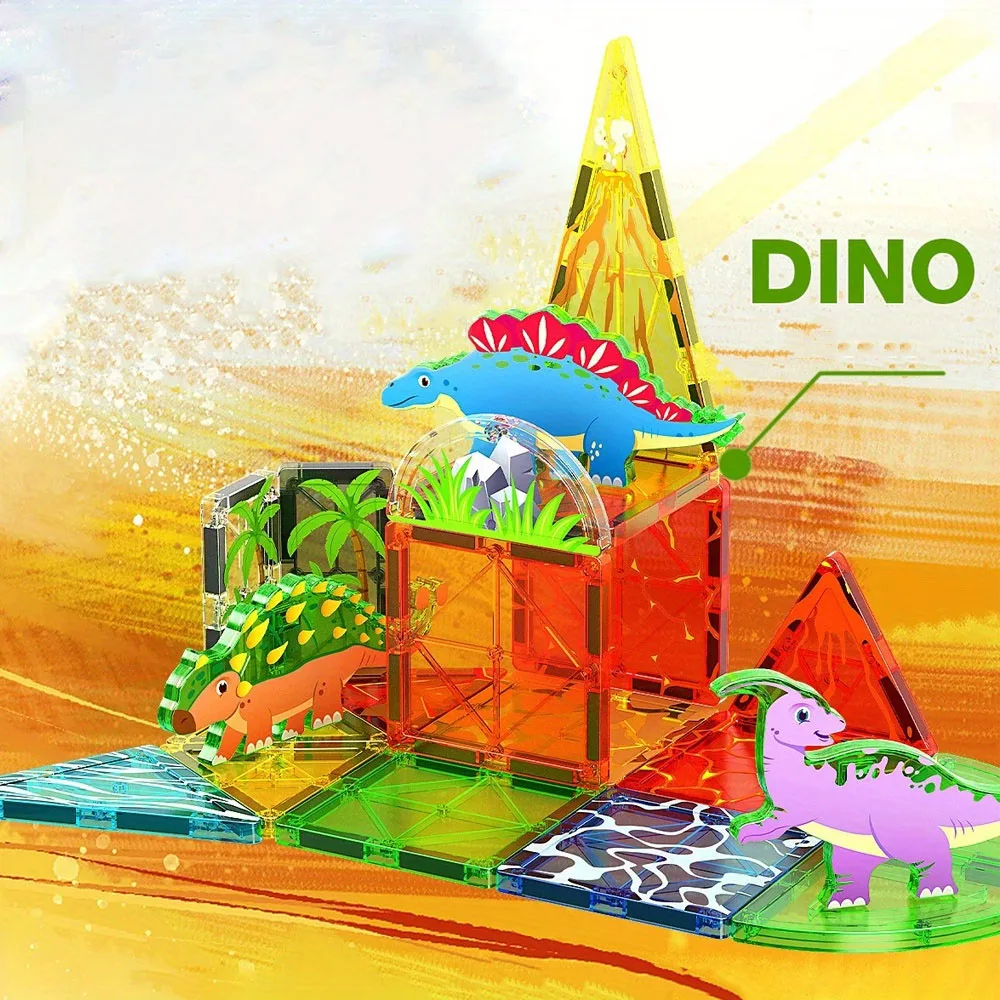 Blocchi magnetici per dinosauri fai-da-te da 32 pezzi - Set di giocattoli a stelo grande Giocattoli magnetici creativi, giocattoli magnetici educativi per bambini