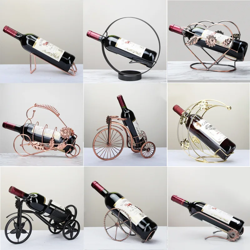 Iron Wine Rack Decoration Tricycle Wine Rack European Home Living Room Model Room Display Rack Bottle Rack Bronze