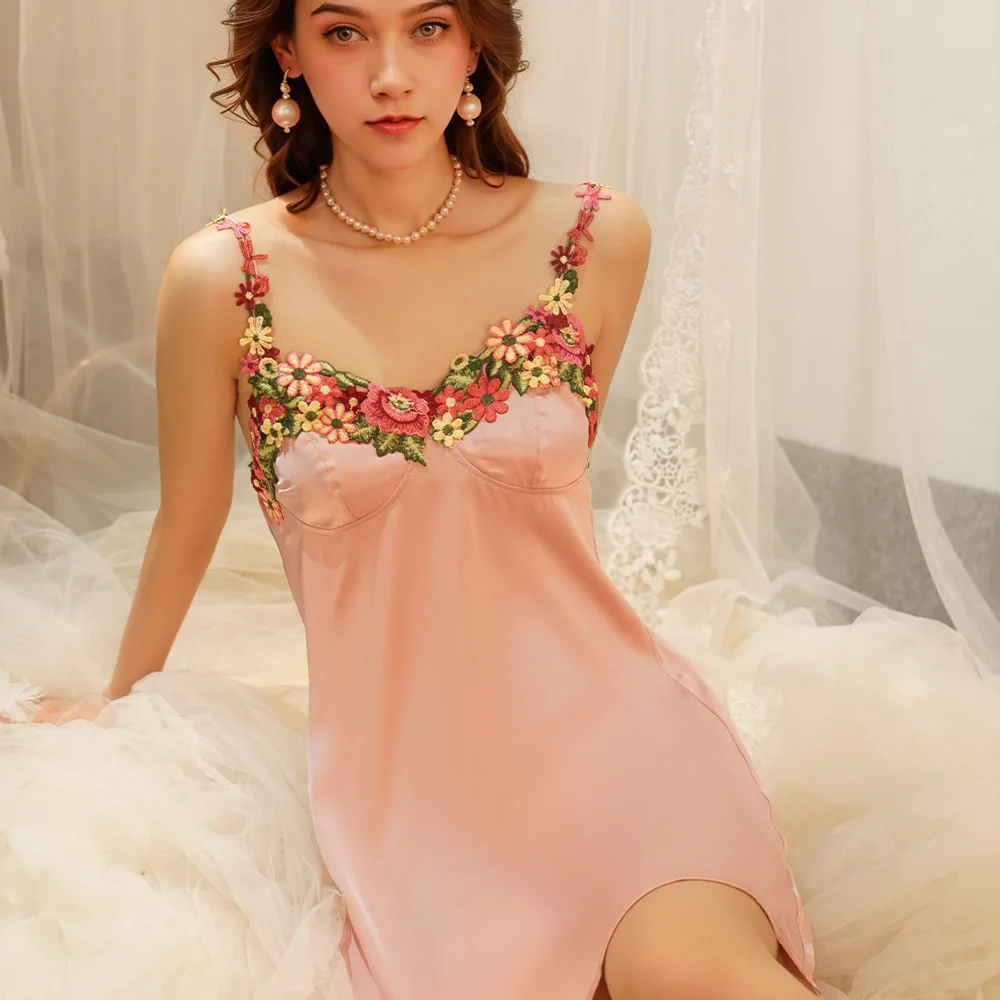 New Sexy Hanging Strap Satin Nightwear Women's Summer Pure Desire Style Nightgown Temptation And Fun Underwear Set Female Xxl