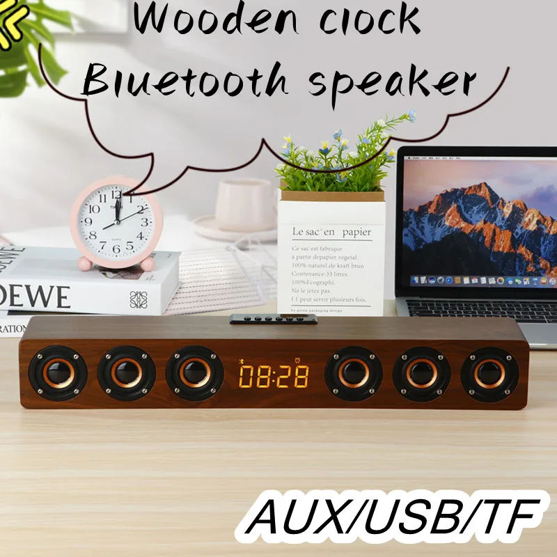 

K6 Bluetooth Speaker Wireless Protable Audio Wooden Home TV Echo Wall Audio Multi-function Stereo Clock Alarm Clock Subwoofer