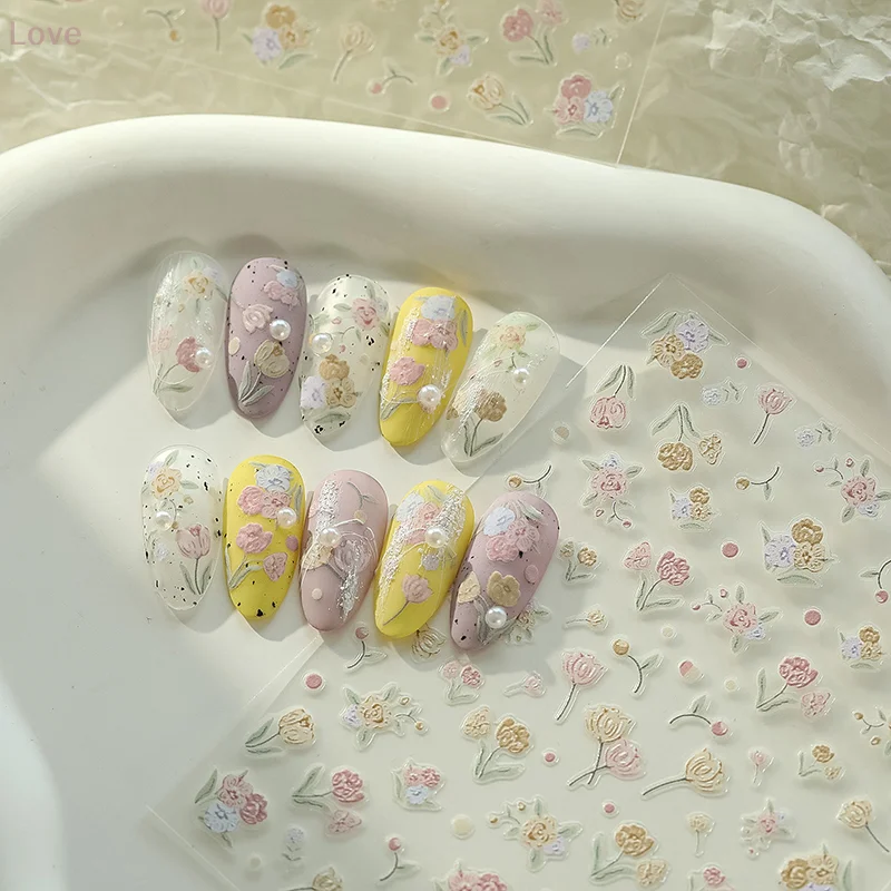 [L & P] 5D عيد الميلاد رومانسية زهور التوليب تنقش مسمار الفن ملصقات الزنبق مائي لتقوم بها بنفسك النقوش الزنبق مانيكير المتزلجون