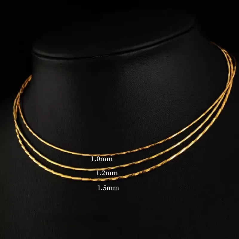 S925 Sterling Silver Necklaces for Women Men Laser Engraving Plated Tricolor Gold Elastic Necklet Fashion Jewelry Wholesale