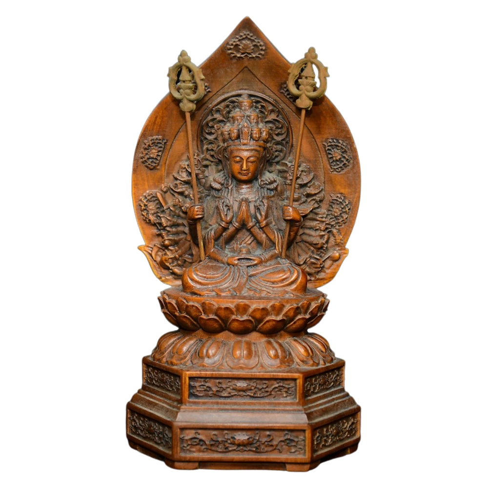 Statue de figurine sculptée en bois Vintage, mille Kwan Yin, compassion bouddhiste, miséricorde, bénédiction de la piety, illumination