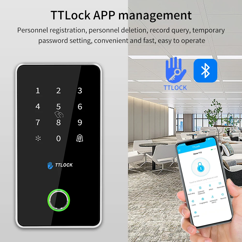 TTLOCK-sistema de Control de acceso por huella dactilar MJ02, abridor de puerta eléctrico, Nfc, Bluetooth, teclado de Metal, tarjeta RFID de 13,56