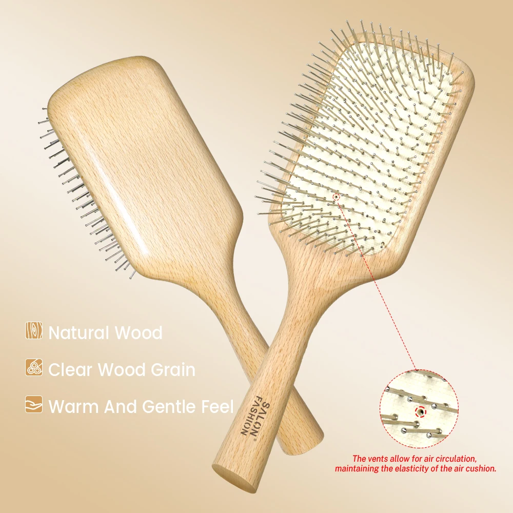 Holz-Massagekamm mit Luftkissen, antistatisch, gegen Haarausfall, pflegende Kopfhautpflege, Styling-Werkzeug für lockiges Haar – Detail 3