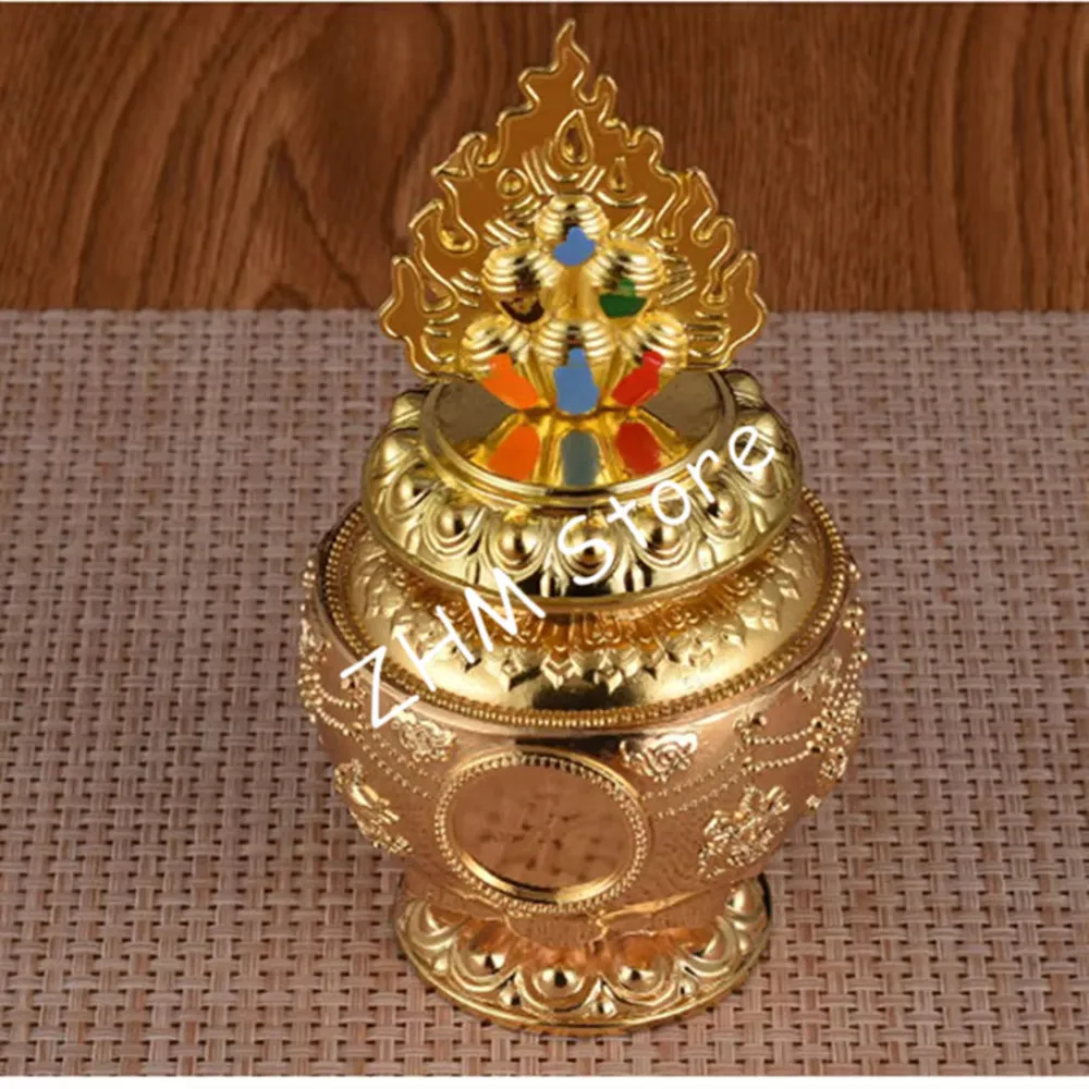 Gold Colored Offered Tibetan Buddhist Supplies Guanyin Moni Lotus Treasured Bottle Eight Auspicious Putting Decoration