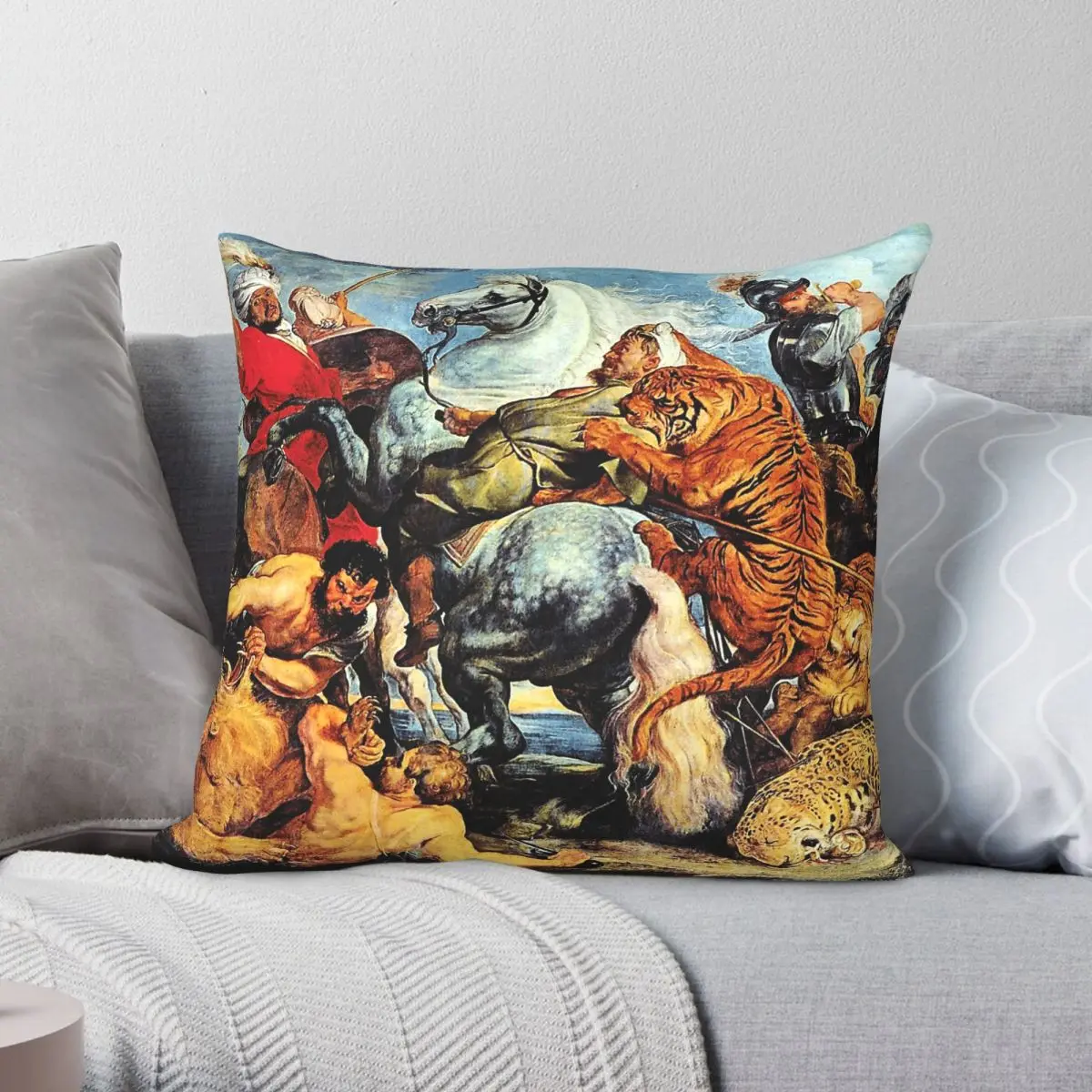 Lion And Tiger Hunting By Rubens Square Pillowcase Polyester Linen Velvet Creative Decorative Throw Pillow Case Home Cover